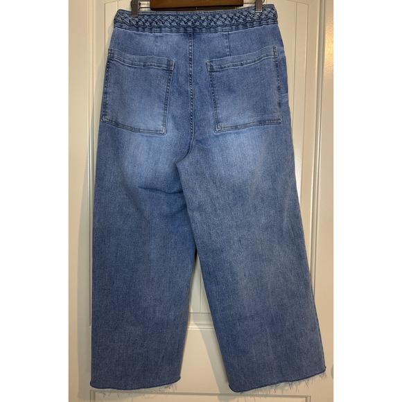 OAT New York Wide Leg Raw Hem Jeans Blue Medium Wash High Rise Size 10 30 GUC - Picture 3 of 6